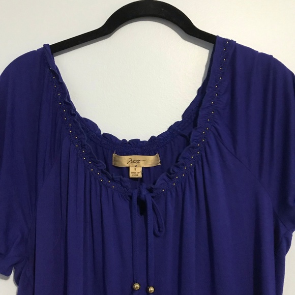 Blue Ruffle with Gold Accent Blouse - Picture 3 of 4